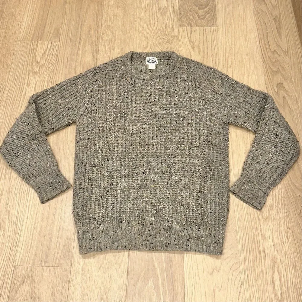Vintage Woolrich 60s Knit Fisherman Sweater Beige Speckle Mens Sz Medium England